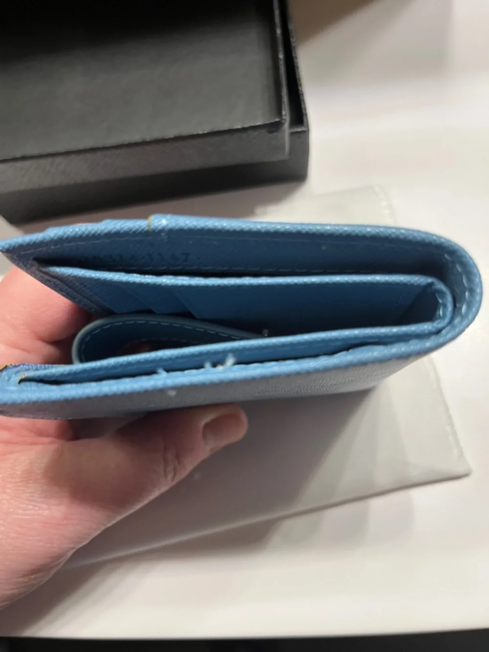 NWOT Authentic Prada Light Blue Saffiano Leather Card Case with Zip Pocket. OBO - Picture 5 of 10